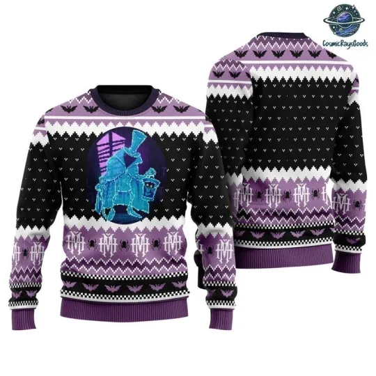 Haunted Mansion Hatbox Ghost Christmas Ugly Sweater, Haunted Mansion Hitchhiking
