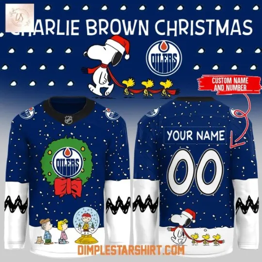 Discover Custom Edmonton Oiler x Snoopy1 Peanut Charlie Brown Christmas Hockey Jersey