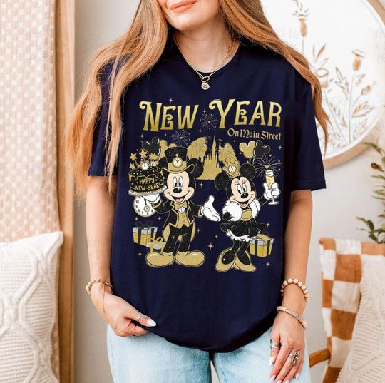Discover Vintage New Year Shirts, Retro Mickey & Minnie Shirt, Main Street 2026 New Years Eve Top, Disney Trip Outfit, Family Matching Shirts