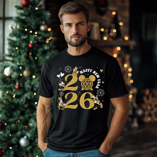 Discover Happy New Year Disney Family Shirt, Disney Mickey & Friends Castle New Year 2026 Shirt, Custom Disney Happy New Year 2026 Shirts