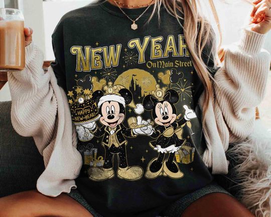 Discover Mickey & Minnie New Year On Main Street Shirt, Disney Happy New Year Fireworks 2026 Family Tee, Magic Kingdom Happiest New Year on Earth Tee