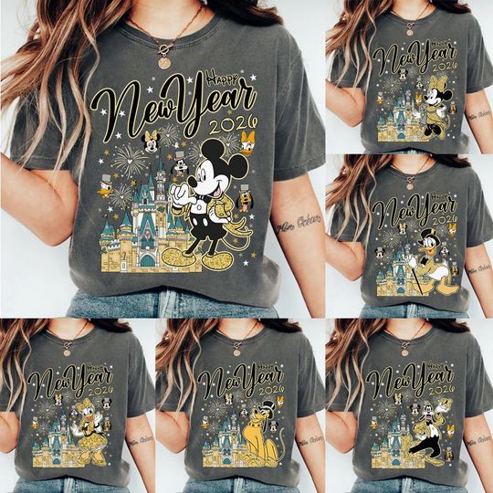 Discover Custom Retro Disney Mickey & Friends Happy New Year 2026 Shirt, Mickey New Year Shirt, WDW Magic Kingdom, Disney Vacation, New Year Eve Tee