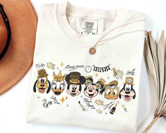 Discover Retro Mickey & Friends Happy New Year Fireworks 2026 Shirt, Disney Family Tee, New Year Crew, Magic Kingdom Happiest New Year on Earth Gifts