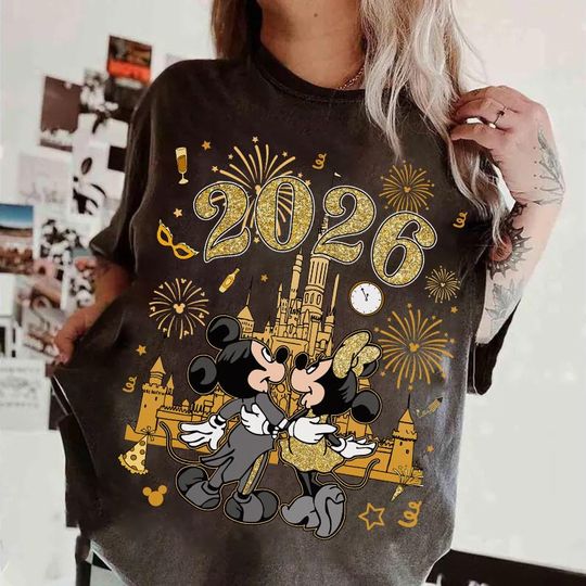 Discover Disney Mickey and Minnie Happy New Year 2026 Firework Shirt, Disney Family Happy New Year 2026 Tee,  First Trip 2026 Tee, WDW Epcot Firework