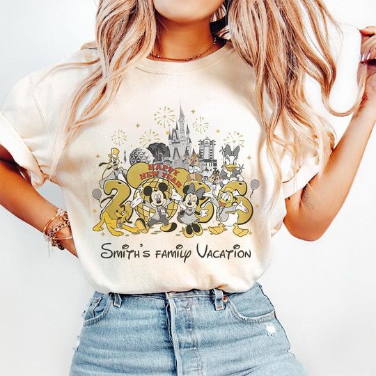 Discover Customize Mickey & Friends Happy New Year Fireworks 2026 Shirt, Disney Family Tee, New Year Crew, Magic Kingdom Happiest New Year on Earth