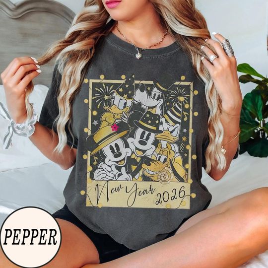 Discover Vintage Mickey And Friends Happy New Year 2026 Photo Shirt, Disney Mickey Matching Happy New Year Shirts, First Trip 2026 , Epcot New Year