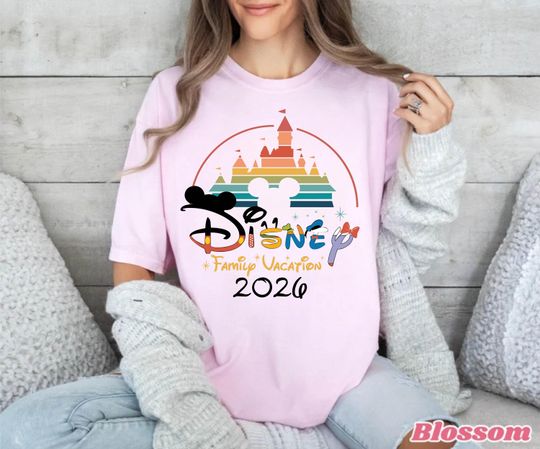 Discover Comfort Colors Disney Family Vacation 2026 Happy New Year Disney Matching Mickey Minnie Castle 2026 Shirts, Family Matching Xmas Gift Tees
