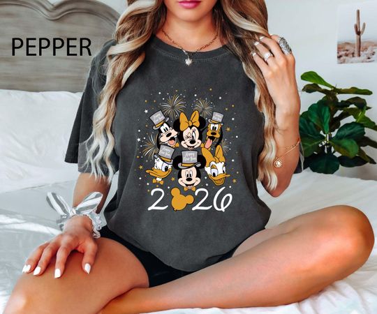 Discover Disney Mickey & Friends New Year 2026 Shirt, Happy New Year Fireworks Tee, Family New Year Trip, Disney Mickey New Year's Eve