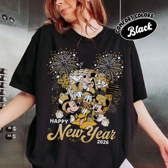Discover Retro Mickey and Friends Epcot Happy New Year 2026 shirt, Disney Epcot Center Firework Tee, WDW Disneyland Family Trip, Hello 2026 Shirt.