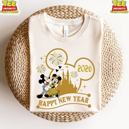 Discover Mickey Couple Happy New Year 2026 Fireworks Sweatshirt, Disney Mickey And Minnie New Year's Eve Party T-Shirt, Disney Couple First Trip Tee