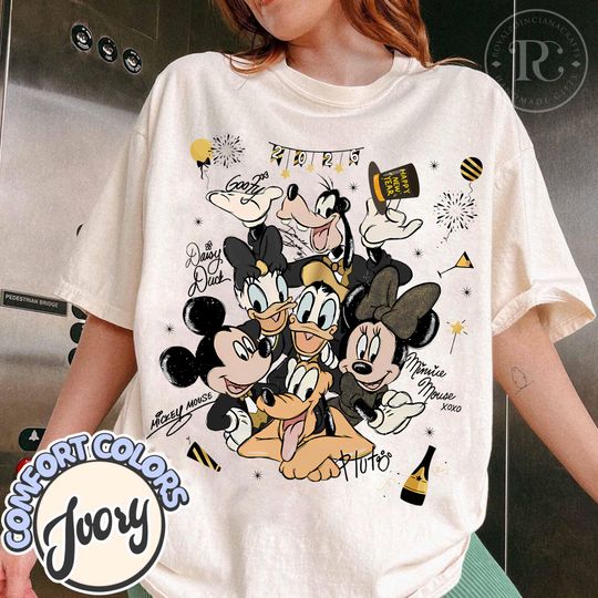 Discover Retro Mickey & Friends Happy New Year Fireworks 2026 Shirt, Disney Family Tee, New Year Crew, Magic Kingdom Happiest New Year on Earth Gifts