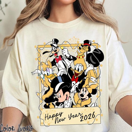 Discover Mickey and Friends Happy New Year 2026 Shirt, Disney Group New Year Celebration Tee, New Year's Eve Gift, Disneyland Family New Year Trip