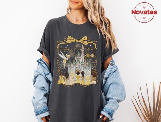Discover Happy New Year 2026 Disney Princess Shirts, Magical Castle New Year Fireworks Shirt, Disney Princess Matching New Year Trip Tee