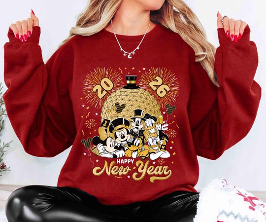 Discover Disney New Year 2026 Shirt, Mickey and Friends Happy New Year Shirts, Gold Glitter Party Tee, Family Holiday Celebration Top
