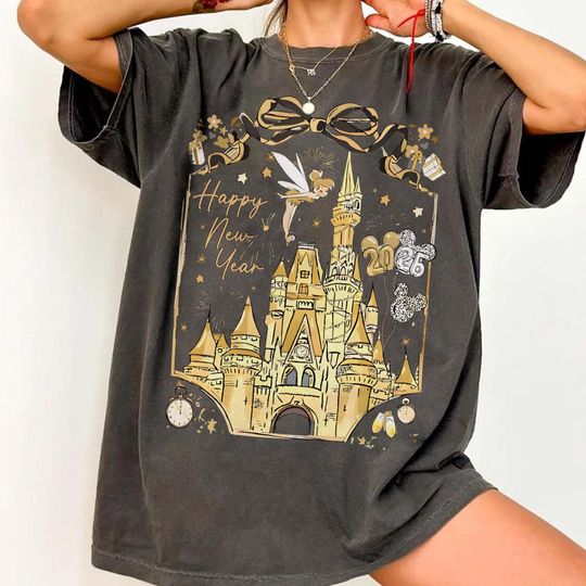 Discover Retro Disney New Year's Eve Coquette Bow Shirt, Happy New Year 2026 Tee, Disney Castle New Year Fireworks, Girly Balloons Tee, Magic Kingdom