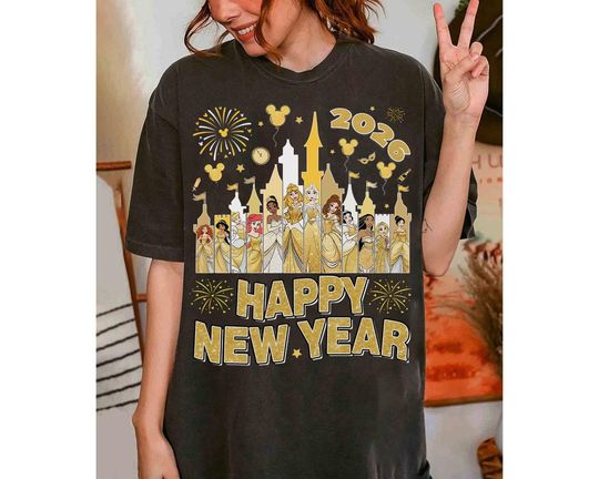 Discover Disney Princess Castle Happy New Year 2026 Fireworks T-Shirt, Disney Family Matching New Year Trip Shirt, Disneyland First Trip 2026 T-Shirt