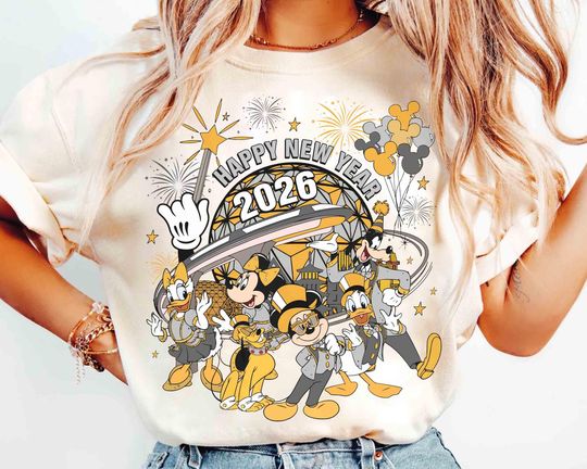 Discover Disney Mickey and Friends Happy New Year Fireworks 2026 Epcot Around The World T-shirt, Family Matching New Year Crew Tee, Happiest Place