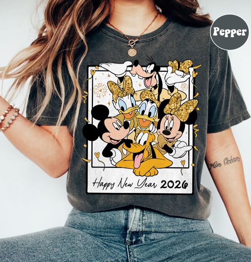 Discover Retro Mickey & Friends Happy New Year Fireworks 2026 Shirt, Disney Family Tee, New Year Crew, Magic Kingdom Happiest New Year on Earth Gifts