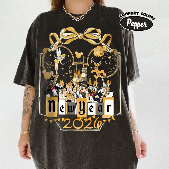 Discover Mickey & Friends New Years Eve 2026 Shirt, Disney Castle Fireworks Coquette Bow Tee, Tinker Bell Holiday, Disneyland New Year Trip Shirt