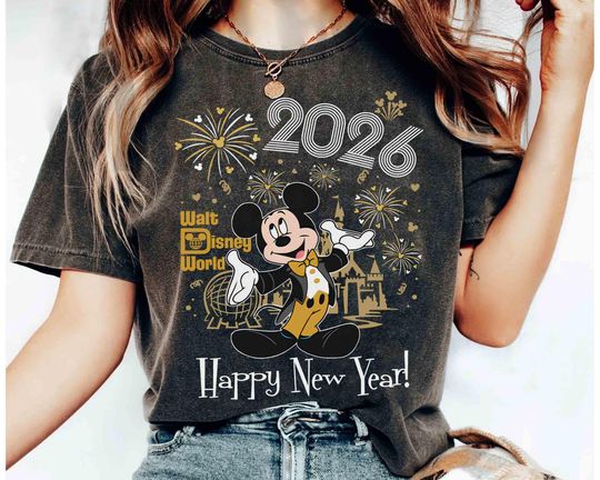 Discover Vintage Mickey Mouse Happy New Year Fireworks 2026 Shirt, Disney Family Tee, New Year Crew shirt, Magic Kingdom Happiest New Year on Earth