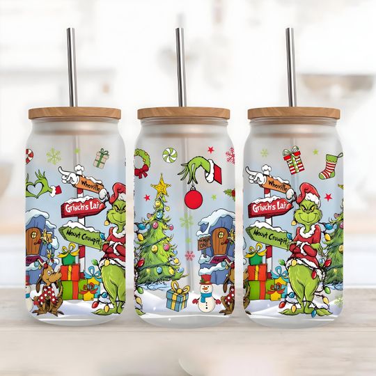 Discover Merry Christmas Tumbler Libbey Glass Cup, Frosted Glass, Holiday Gift