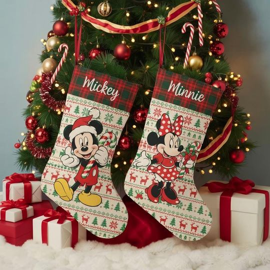 Discover Personalized Mickey Christmas Stockings, Minnie Name Xmas Stocking, Disney Family Holiday Decor, Custom Disney Xmas Gift, Xmas Disney Decor