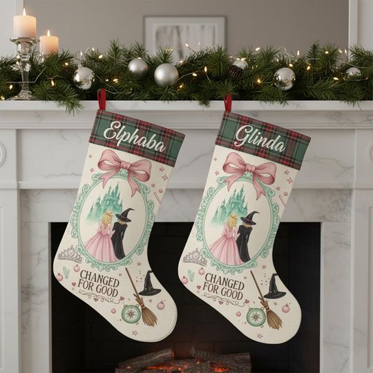 Personalized Witched Christmas Stockings, Custom Elphaba and Glinda Sock, Good Witch Bad Witch Stocking, Custom Name Socks, Change for Go