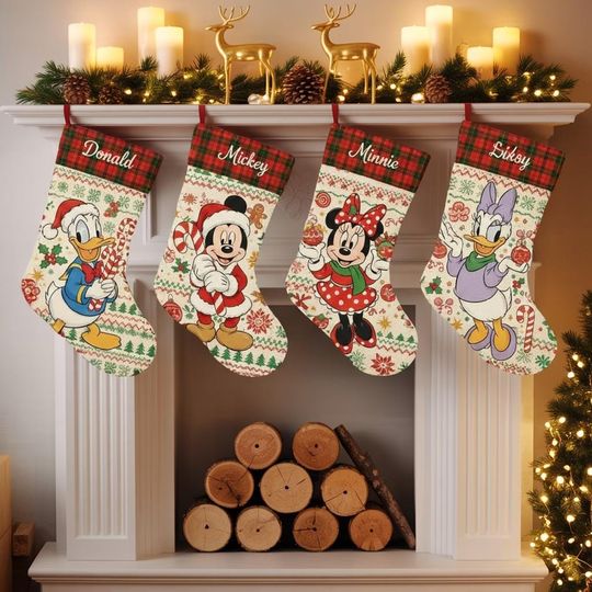 Discover Disney Family Christmas Stocking Set, Personalize Mickey Minnie Donald Daisy Socks, Custom Name Xmas Decor, Cute Holiday Fireplace Gift Idea
