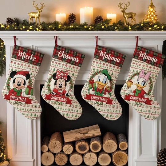 Discover Disney Christmas Stockings, Personalized Mickey Minnie Donald Daisy Socks, Custom Name Holiday Decor, Family Xmas Fireplace Socks, 2025 Gift