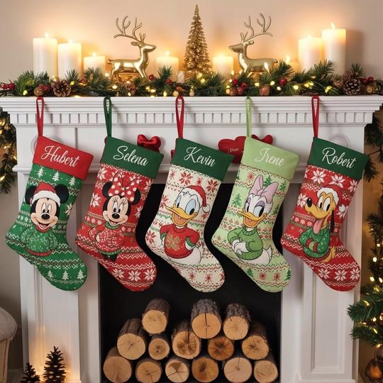 Discover Personalized Multi-Character Mickey & Friends Pink Stocking, Pink Christmas Stockings With Name, Disney Family Pink Christmas Gifts 2025