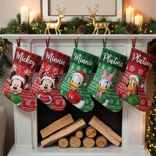 Discover Customized Disney Christmas Ugly Stocking, Mickey Minnie Donald Daisy Sock, Disney Custom Name Holiday Stocking, Disney Fireplace Decor