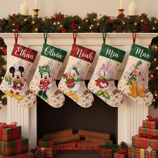 Discover Multi-Character Mickey & Friends Disney Christmas Stockings, Custom Disney Christmas Stockings With Name, Santa Claus Gift, Disney Friends