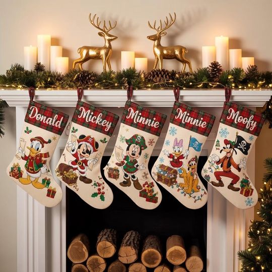 Discover Personalized Disney Pirates Mickey & Friends Christmas Stockings, Disney Family Christmas Gifts 2025, Christmas Stockings With Family Name