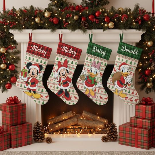 Discover Personalized Disney Christmas Stockings, Mickey Minnie Donald Daisy Name Stocking, Disney Family Holiday Decor, Custom Disney Xmas Gift