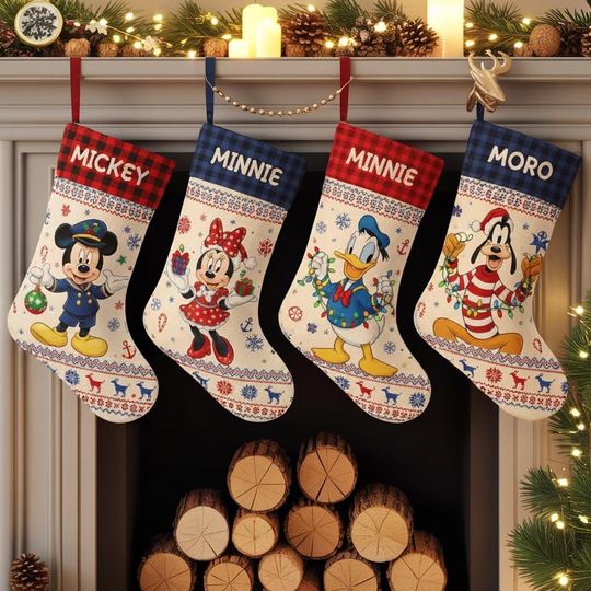 Discover Disney Cruise Christmas Stocking Set, Personalized Mickey Minnie Donald Pluto Socks, Custom Name Holiday Decor, Cute Family Xmas Gift Idea