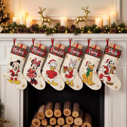 Discover Personalized Disney Christmas Stocking, Mickey Minnie Donald Daisy Pluto Sock, Family Name Xmas Decor, Custom Disney Holiday Stocking 2025