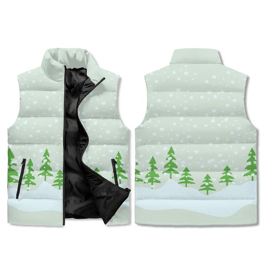 Winter Pines Puffer Vest  Snowy Landscape AOP Zip Vest  Unisex Lightweight Outerwear