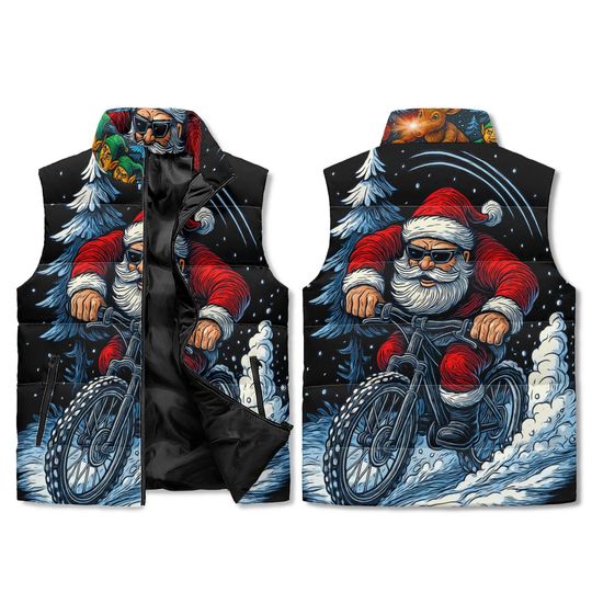 Santa Shreds Puffer Vest for Christmas Cycling Holiday Style