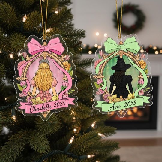 Personalized Coquette Elphaba Glinda Acrylic Ornament, Wicked Musical Gift, Custom Witch Christmas Decor, Broadway Fan Keepsake