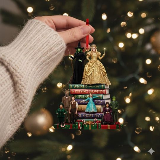Elphaba & Glinda Christmas Keepsake, Wicked Book Stack Acrylic Ornament, Wicked The Musical Ornament, Broadway Holiday Keepsake