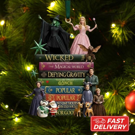 Custom Wicked Book Stack Acrylic Ornament, Wicked the Musical Christmas Keepsake, Elphaba & Glinda Ornament, Movie Themed Holiday Gift
