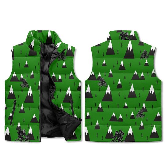 Discover Sasquatch Mountain Unisex Bike Vest - Choose Your Color - Forest Print Puffer