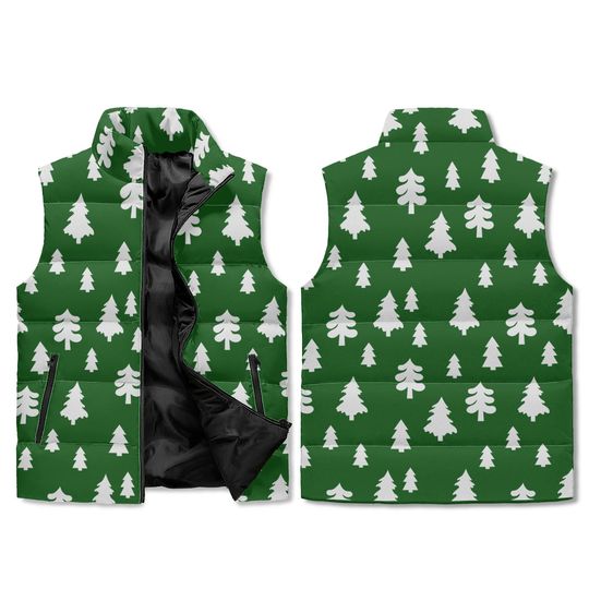 Discover Winter Pine Tree Puffer Vest  Unisex Forest Print, Custom Color