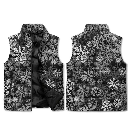 Black and White Snowflake Puffer Vest  Custom Color Option