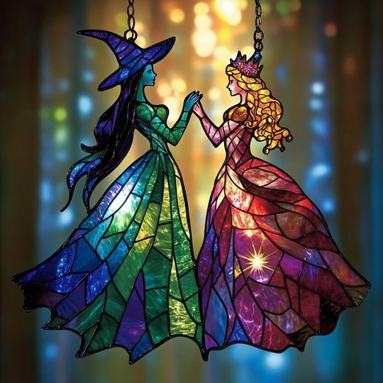 Wicked Witches Acrylic Suncatcher  Elphaba & Glinda Faux Stained Glass Window Decor Musical Fan Gift