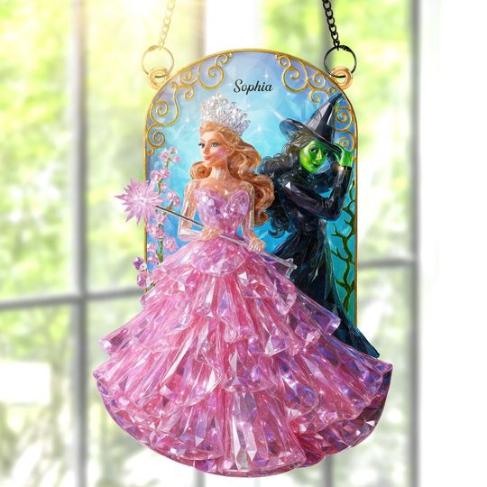 Wicked Acrylic Suncatcher Window Hanging - Personalized Dark Magic Glow Suncatcher Elphaba and Glinda Suncatcher, Wicked Musical Decor