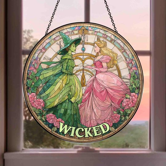 Elphaba and Glinda Besties Stained Glass Effect Christmas Ornament, Wicked Musical Movie Fan Gift, Wicked Birthday Gift