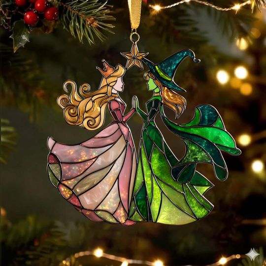 Wicked Witches Acrylic Suncatcher  Elphaba & Glinda Faux Stained Acrylic Window Decor Musical Fan Gift, Oz Witches Fan Gift, Birthday Gift