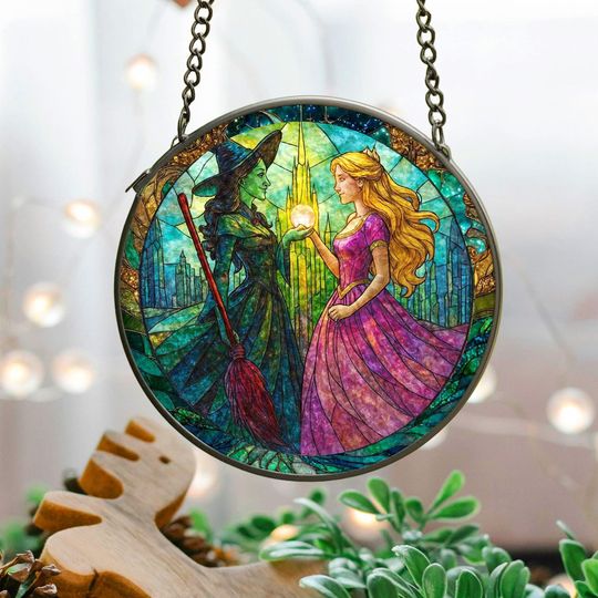 Elphaba and Glinda Wicked Stained Glass Effect Christmas Ornament, Wicked Acrylic Ornament