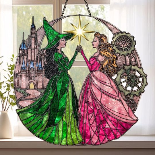 Elphaba And Glinda Acrylic Suncatcher, Wicked Musical Window Hanging, Oz Witches Fan, Wicked Suncatcher